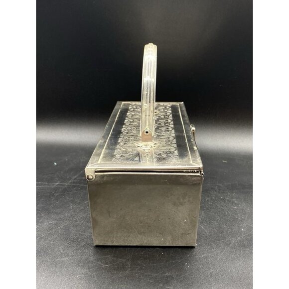 Rectangle Silver Tone Pierced Metal With Lucite Handle Mirror MCM Vintage - Picture 3 of 12